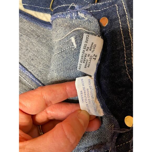 VTG Kids Talk Dark Wash 100% Cotton Snap Crotch Denim Play Overalls Size 2T - Picture 8 of 10
